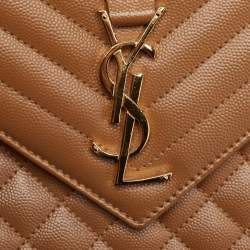 Pre Owned Saint Laurent Beige Mix Matelassé Leather Medium Envelope Chain Bag