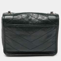 Pre Owned Saint Laurent Green Crinkled Leather Niki Chain Shoulder Bag