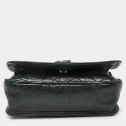 Pre Owned Saint Laurent Green Crinkled Leather Niki Chain Shoulder Bag