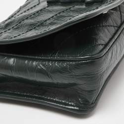 Pre Owned Saint Laurent Green Crinkled Leather Niki Chain Shoulder Bag