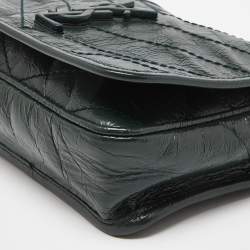 Pre Owned Saint Laurent Green Crinkled Leather Niki Chain Shoulder Bag