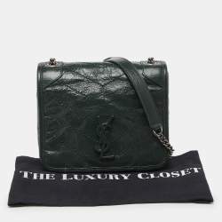 Pre Owned Saint Laurent Green Crinkled Leather Niki Chain Shoulder Bag