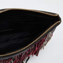 Saint Laurent Multicolor Leather and Suede Fringed Zip Clutch