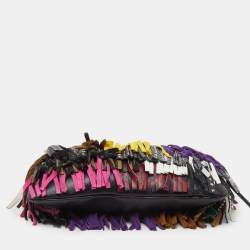 Saint Laurent Multicolor Leather and Suede Fringed Zip Clutch