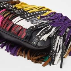 Saint Laurent Multicolor Leather and Suede Fringed Zip Clutch