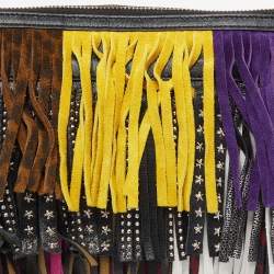 Saint Laurent Multicolor Leather and Suede Fringed Zip Clutch