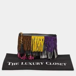 Saint Laurent Multicolor Leather and Suede Fringed Zip Clutch