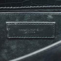 Pre Owned Saint Laurent Dark Green Croc Embossed Leather Medium Sunset Shoulder Bag