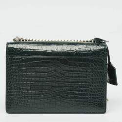 Pre Owned Saint Laurent Dark Green Croc Embossed Leather Medium Sunset Shoulder Bag