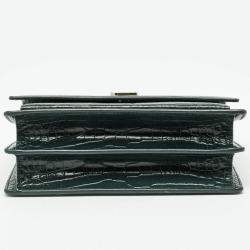 Pre Owned Saint Laurent Dark Green Croc Embossed Leather Medium Sunset Shoulder Bag