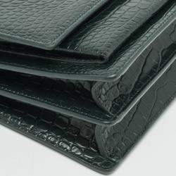 Pre Owned Saint Laurent Dark Green Croc Embossed Leather Medium Sunset Shoulder Bag