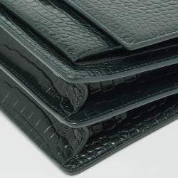 Pre Owned Saint Laurent Dark Green Croc Embossed Leather Medium Sunset Shoulder Bag