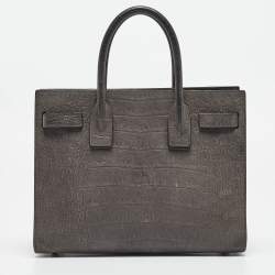 Saint Laurent Grey Croc Embossed Leather Baby Classic Sac De Jour Tote