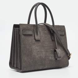 Saint Laurent Grey Croc Embossed Leather Baby Classic Sac De Jour Tote