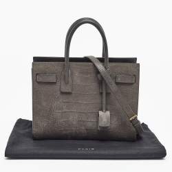 Saint Laurent Grey Croc Embossed Leather Baby Classic Sac De Jour Tote