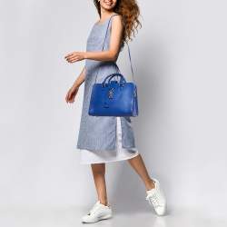 Saint Laurent Blue Leather Small Monogram Cabas Bag