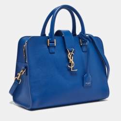 Saint Laurent Blue Leather Small Monogram Cabas Bag