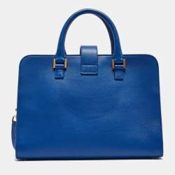Saint Laurent Blue Leather Small Monogram Cabas Bag