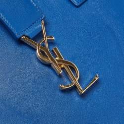 Saint Laurent Blue Leather Small Monogram Cabas Bag