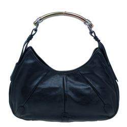 Pre Owned Saint Laurent Paris Black Leather Small Hobo
