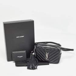 Pre Owned Saint Laurent Black Matelassé Leather Lou Belt Bag