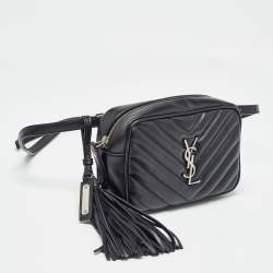 Pre Owned Saint Laurent Black Matelassé Leather Lou Belt Bag