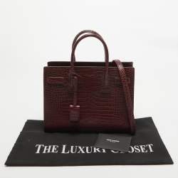 Pre Owned Saint Laurent Dark Red Croc Embossed Leather Baby Classic Sac De Jour Tote