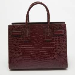 Pre Owned Saint Laurent Dark Red Croc Embossed Leather Baby Classic Sac De Jour Tote