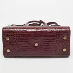Pre Owned Saint Laurent Dark Red Croc Embossed Leather Baby Classic Sac De Jour Tote