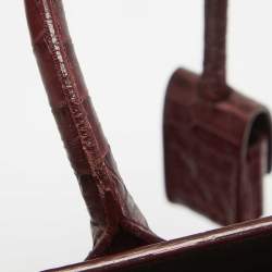 Pre Owned Saint Laurent Dark Red Croc Embossed Leather Baby Classic Sac De Jour Tote