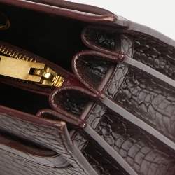 Pre Owned Saint Laurent Dark Red Croc Embossed Leather Baby Classic Sac De Jour Tote