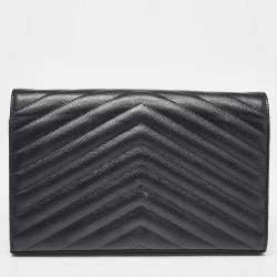 Saint Laurent Black Matelassé Leather Cassandre Wallet on Chain