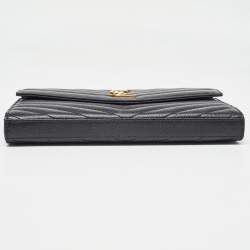 Saint Laurent Black Matelassé Leather Cassandre Wallet on Chain