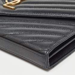 Saint Laurent Black Matelassé Leather Cassandre Wallet on Chain