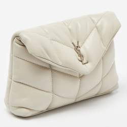 Saint Laurent Off White Leather Loulou Monogram Puffer Pouch