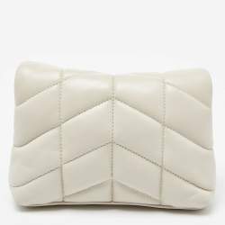 Saint Laurent Off White Leather Loulou Monogram Puffer Pouch