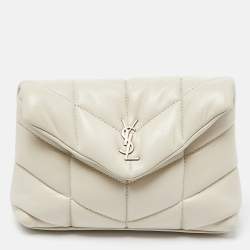 Saint Laurent Off White Leather Loulou Monogram Puffer Pouch