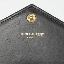 Pre Owned Saint Laurent Black Matelassé Leather Cassandre Flap Wallet