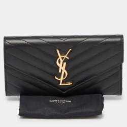 Pre Owned Saint Laurent Black Matelassé Leather Cassandre Flap Wallet