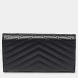 Pre Owned Saint Laurent Black Matelassé Leather Cassandre Flap Wallet