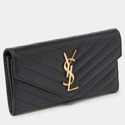 Pre Owned Saint Laurent Black Matelassé Leather Cassandre Flap Wallet