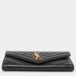 Pre Owned Saint Laurent Black Matelassé Leather Cassandre Flap Wallet
