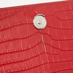 Pre Owned Saint Laurent Red Croc Embossed Leather Medium Sunset Shoulder Bag