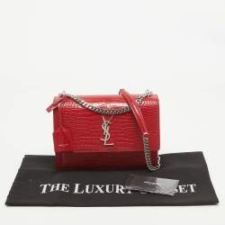 Pre Owned Saint Laurent Red Croc Embossed Leather Medium Sunset Shoulder Bag