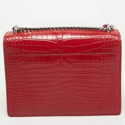 Pre Owned Saint Laurent Red Croc Embossed Leather Medium Sunset Shoulder Bag