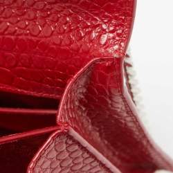 Pre Owned Saint Laurent Red Croc Embossed Leather Medium Sunset Shoulder Bag