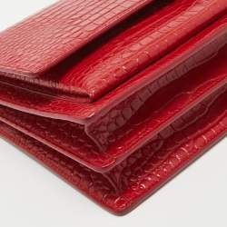 Pre Owned Saint Laurent Red Croc Embossed Leather Medium Sunset Shoulder Bag