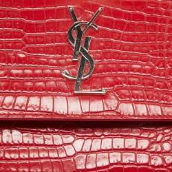 Pre Owned Saint Laurent Red Croc Embossed Leather Medium Sunset Shoulder Bag