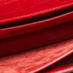 Pre Owned Saint Laurent Red Croc Embossed Leather Medium Sunset Shoulder Bag