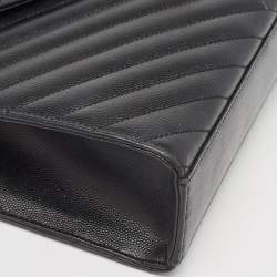 Pre Owned Saint Laurent Black Matelassé Leather Large Monogram Envelope Shoulder Bag
